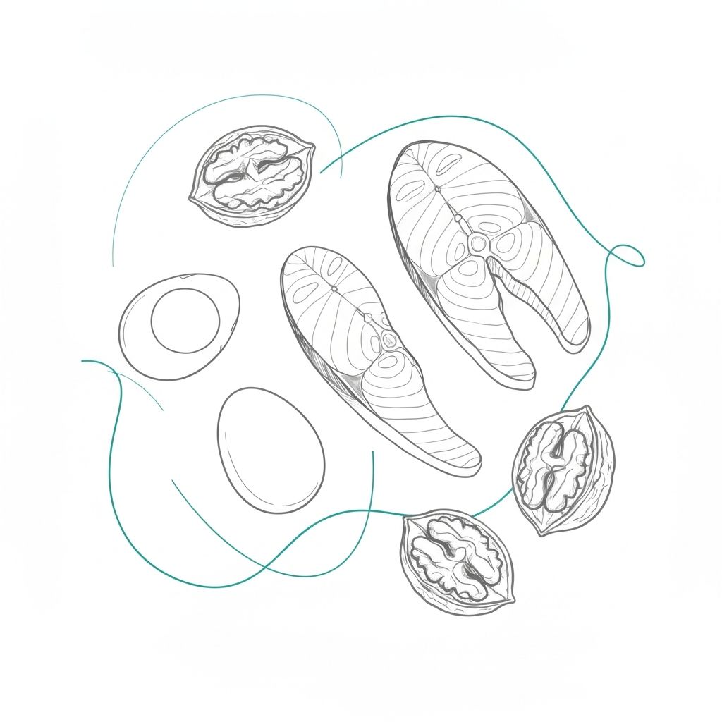 Ketogene Lebensmittel - Brokkoli, Salat, Nüsse, Fisch, Fleisch, Avocado, Beeren, Käse